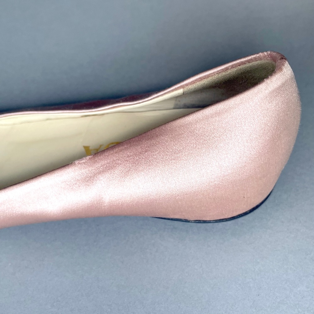 PRADA pink satin ballet flats w/ gold color buckle engraved with PRADA - Picture 6 of 14